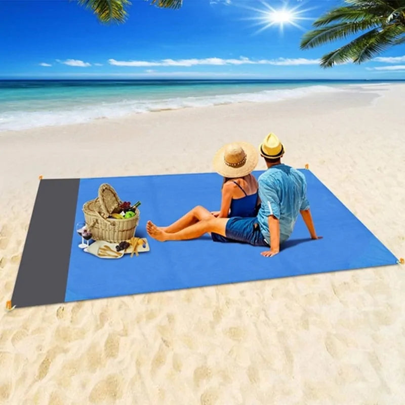 "Waterproof Pocket Beach Blanket: Portable 2x2.1m Camping Mat