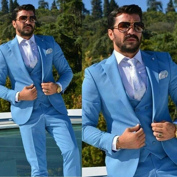 The New Formal Fashion Blue Suits For Men's Groom Wedding Wear Suits