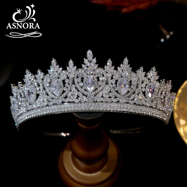 ASNORA Luxury CZ Tiaras Vintage Crystal Diadem Pageant Party Love Crown