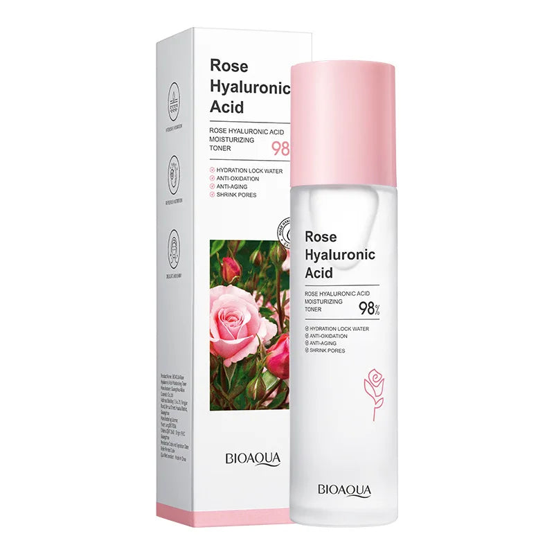 BIOAOUA Facial Toner Rose Essence Hyaluronic Acid Moisturizing Shrink Pores