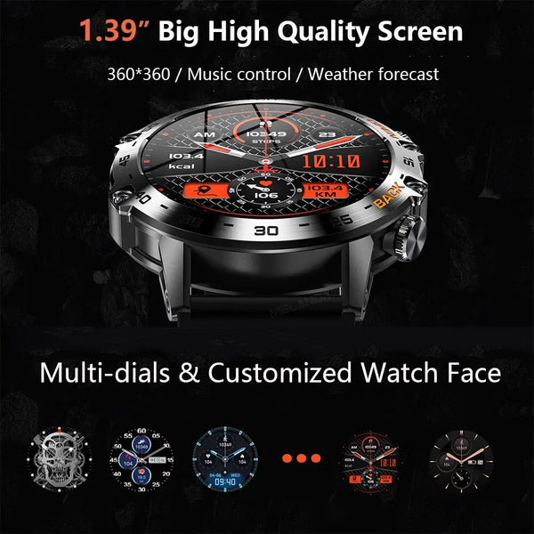 MELANDA Steel 1.39" Bluetooth Call Smart Watch Men Sports Fitness Tracker