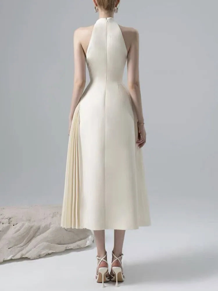 TWOTWINSTYLE Pleated Irregular Dresses For Women Lapel Sleeveless
