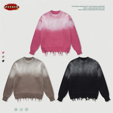 ZODF 2023 Autumn Winter Men Washed Round Neck Gradient Sweater Retro Couple Unisex Loose Knitted Pullovers Streetwears HY0720