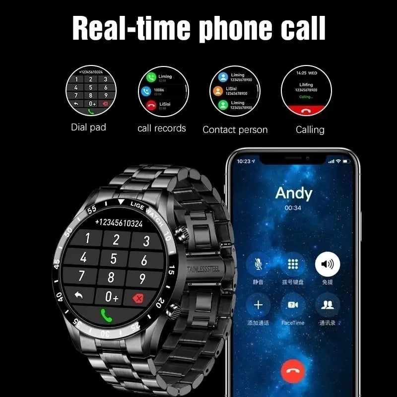 LIGE 2024 Smart Watch Men Full Circle Touch Screen Bluetooth Call Men Smartwatch