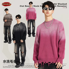 ZODF 2023 Autumn Winter Men Washed Round Neck Gradient Sweater Retro Couple Unisex Loose Knitted Pullovers Streetwears HY0720