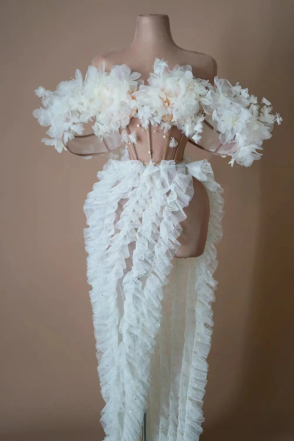 Long Elegant White Flower Evening Dresses for Women Sexy