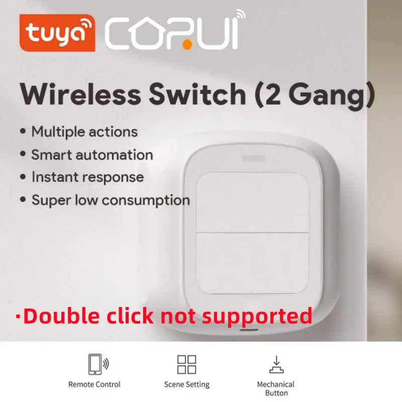 CORUI Tuya WiFi Smart Wireless Switch Push Button Controller 2Gang Smart Controller